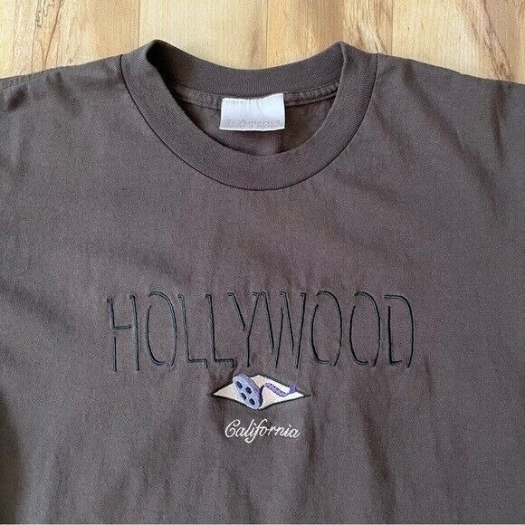 Vintage Hollywood California T-shirt Men's Large Brown Tourist Tee Film Reel - Picture 4 of 12